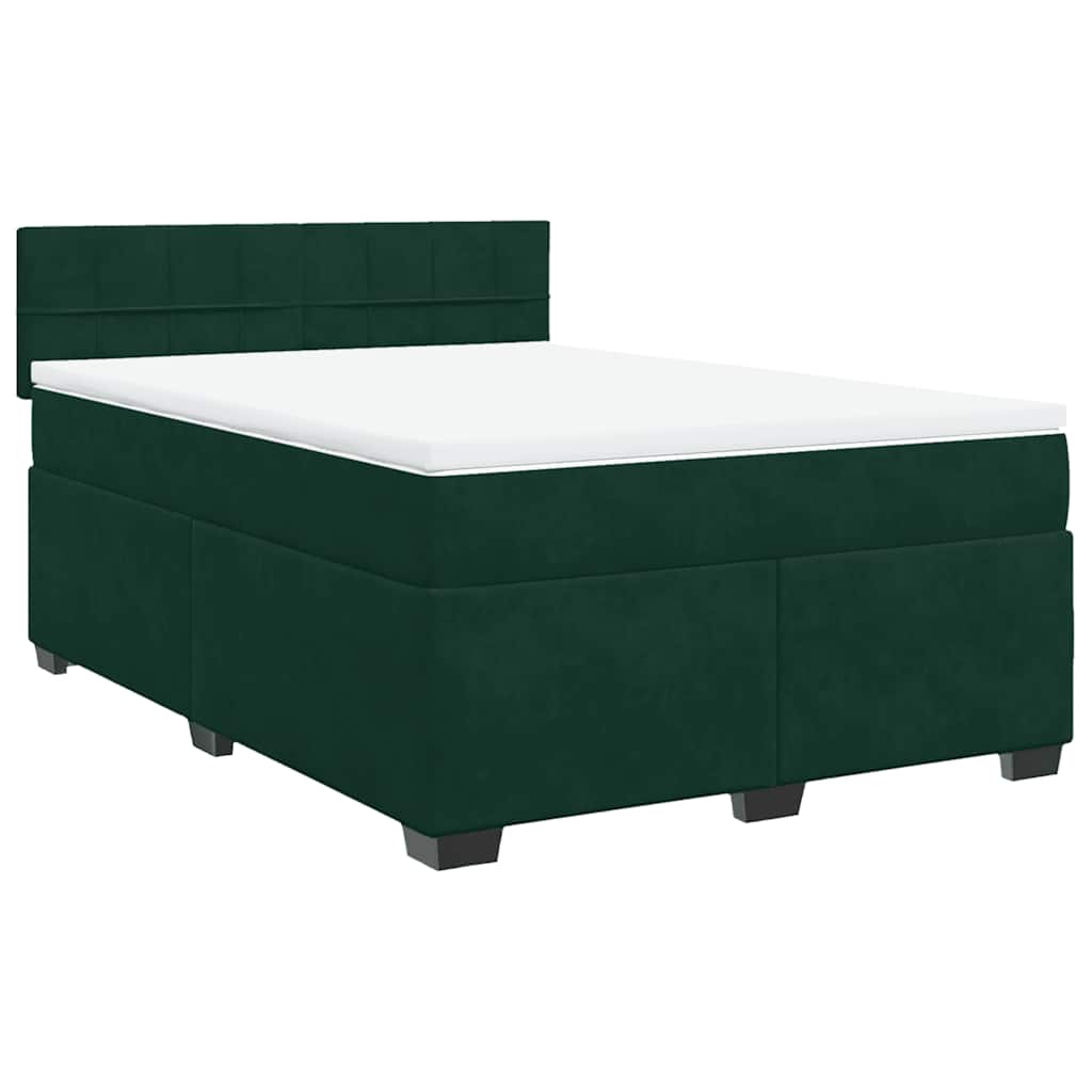 Κρεβάτι Boxspring με Στρώμα Σκούρο Πράσινο 140x190εκ. Βελούδινο