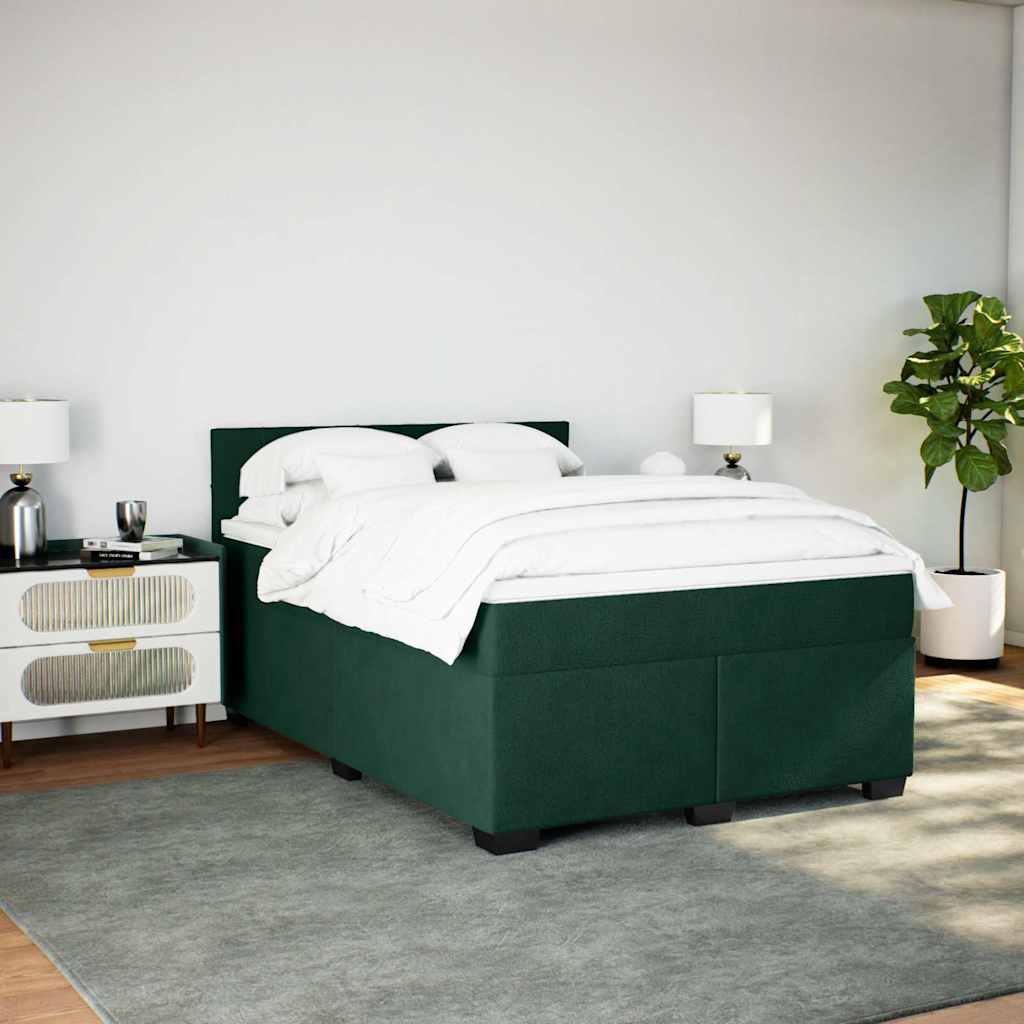 Κρεβάτι Boxspring με Στρώμα Σκούρο Πράσινο 140x190εκ. Βελούδινο