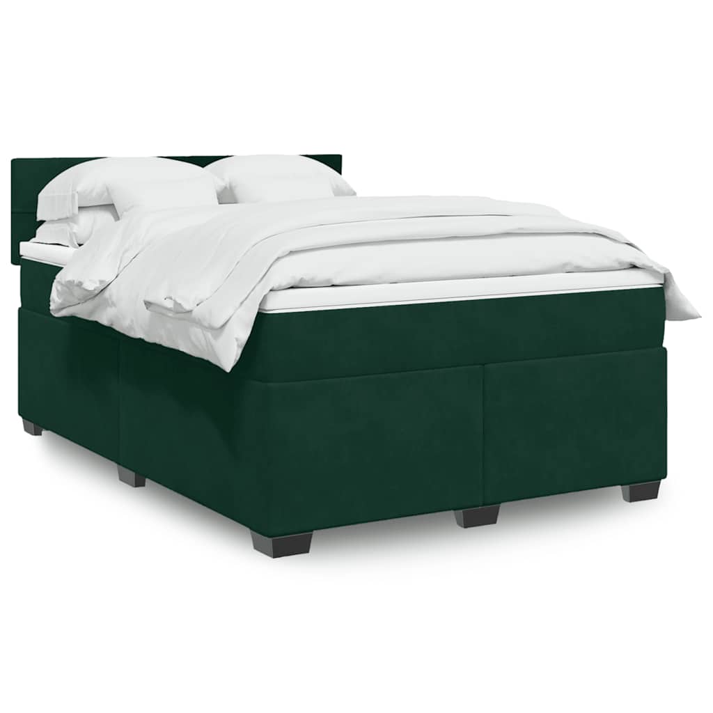 Κρεβάτι Boxspring με Στρώμα Σκούρο Πράσινο 140x190εκ. Βελούδινο
