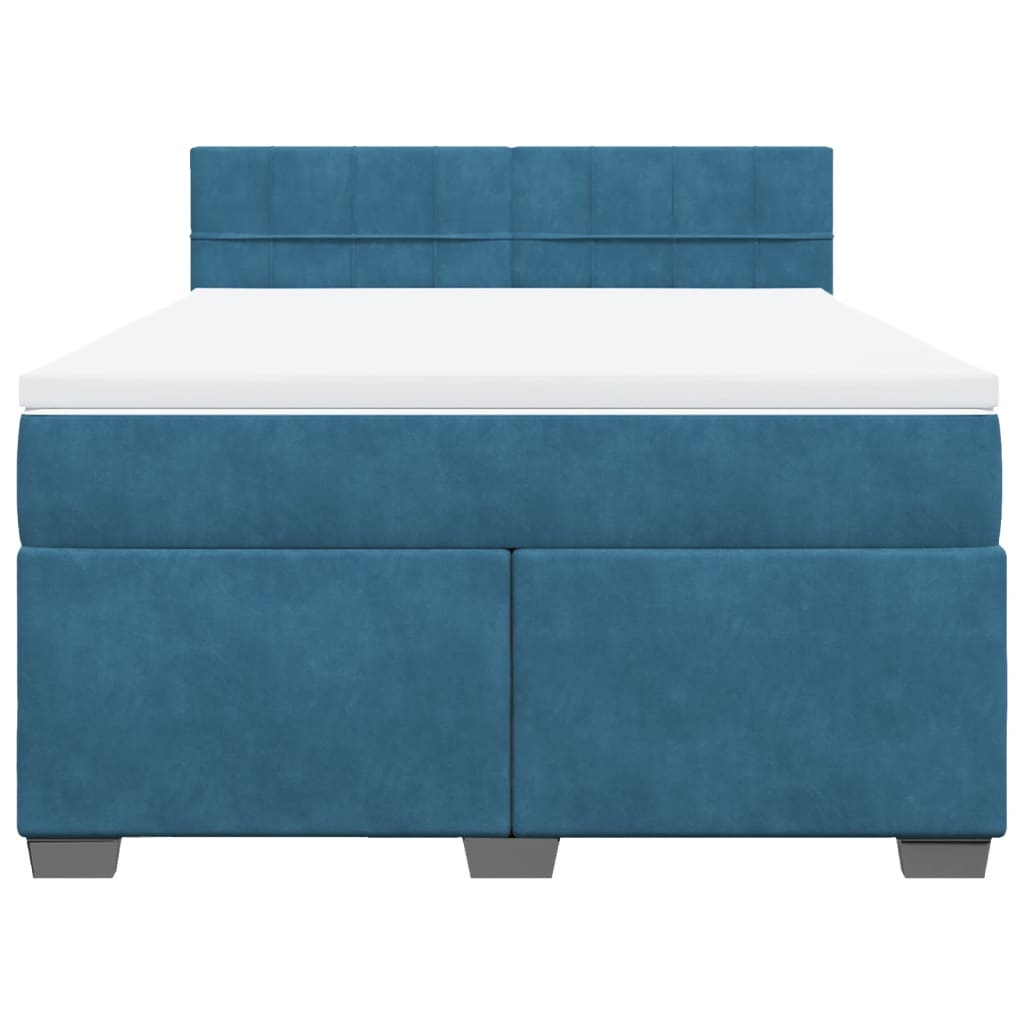 Κρεβάτι Boxspring με Στρώμα Σκούρο Μπλε 140x190 εκ. Βελούδινο