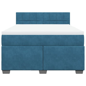 Κρεβάτι Boxspring με Στρώμα Σκούρο Μπλε 140x190 εκ. Βελούδινο