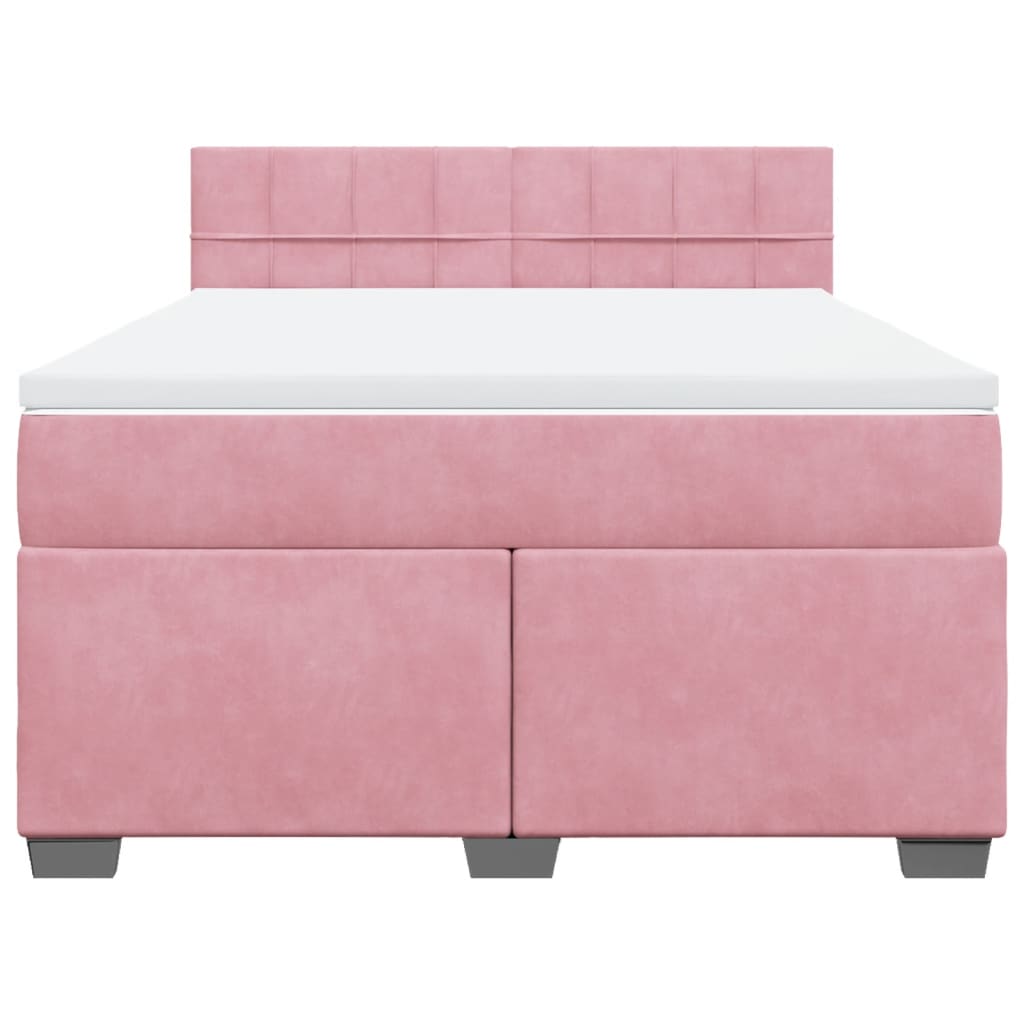 Κρεβάτι Boxspring με Στρώμα Ροζ 140x190 εκ. Βελούδινο