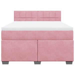 Κρεβάτι Boxspring με Στρώμα Ροζ 140x190 εκ. Βελούδινο