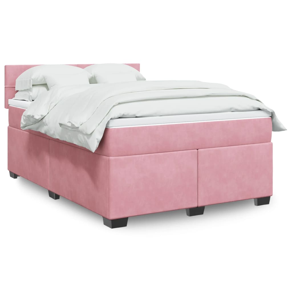 Κρεβάτι Boxspring με Στρώμα Ροζ 140x190 εκ. Βελούδινο