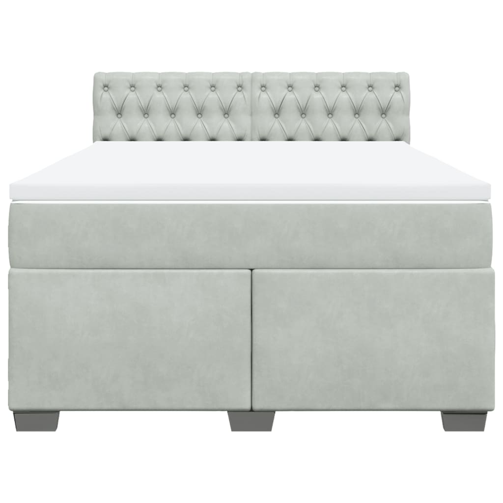 Κρεβάτι Boxspring με Στρώμα Ανοιχτό Γκρι 140x190 εκ. Βελούδινο - Pakobazaar