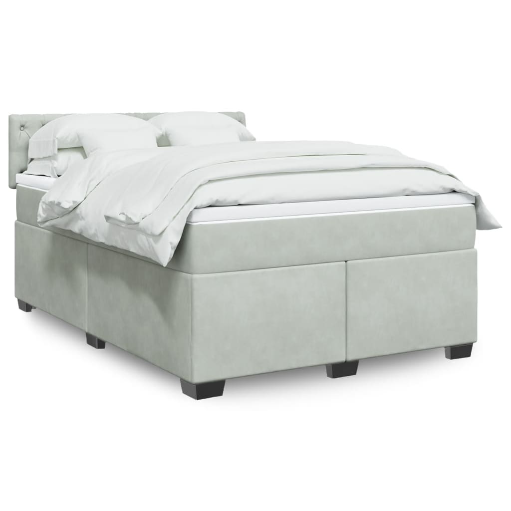 Κρεβάτι Boxspring με Στρώμα Ανοιχτό Γκρι 140x190 εκ. Βελούδινο - Pakobazaar