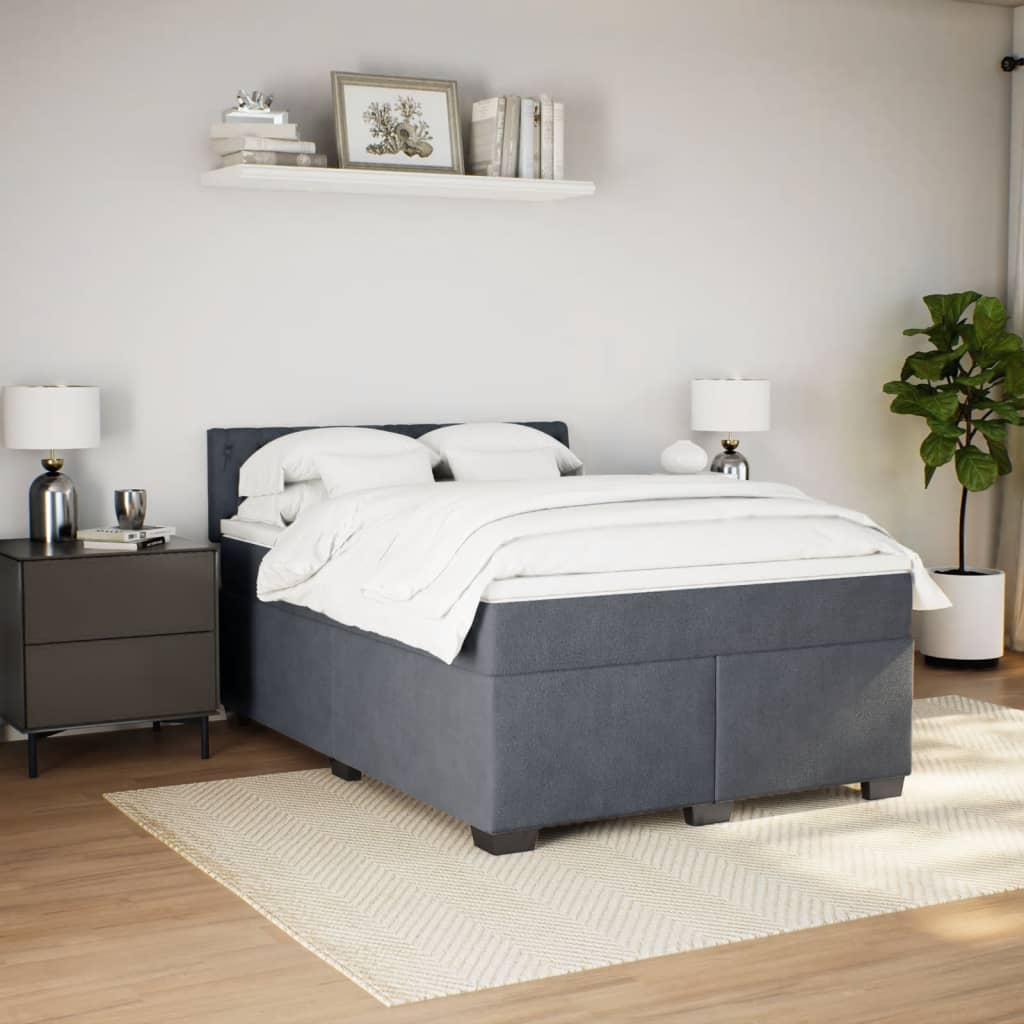 Κρεβάτι Boxspring με Στρώμα Σκούρο Γκρι 140x190 εκ. Βελούδινο