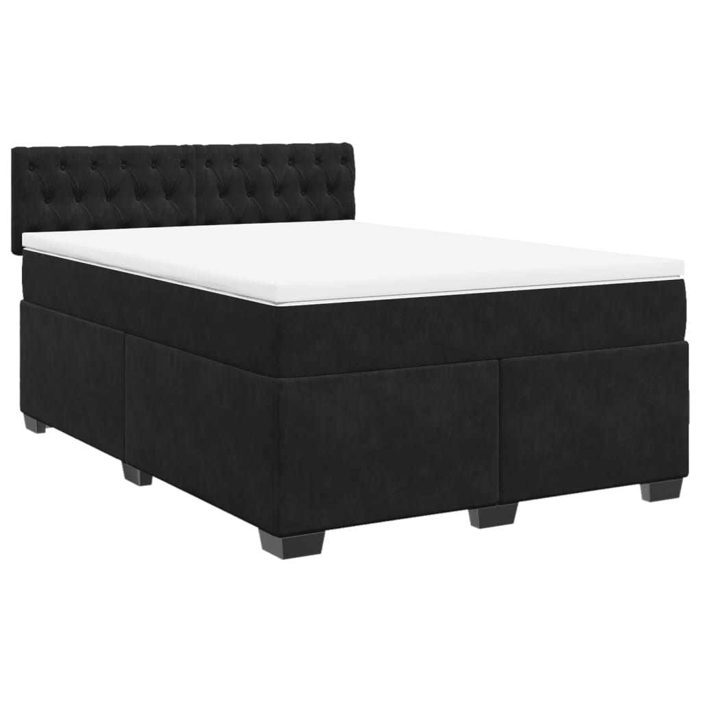 Κρεβάτι Boxspring με Στρώμα Μαύρο 140x190 εκ. Βελούδινο