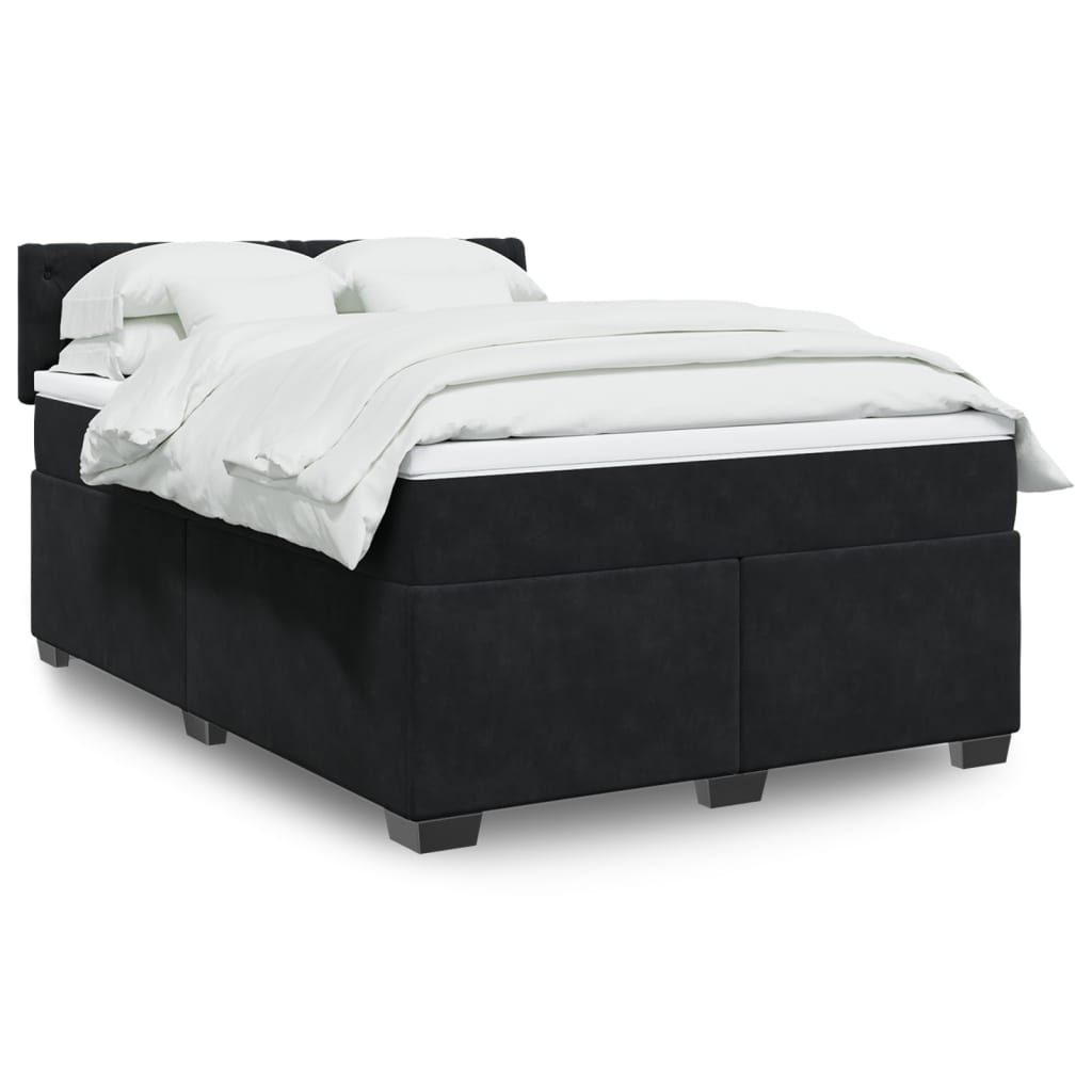 Κρεβάτι Boxspring με Στρώμα Μαύρο 140x190 εκ. Βελούδινο