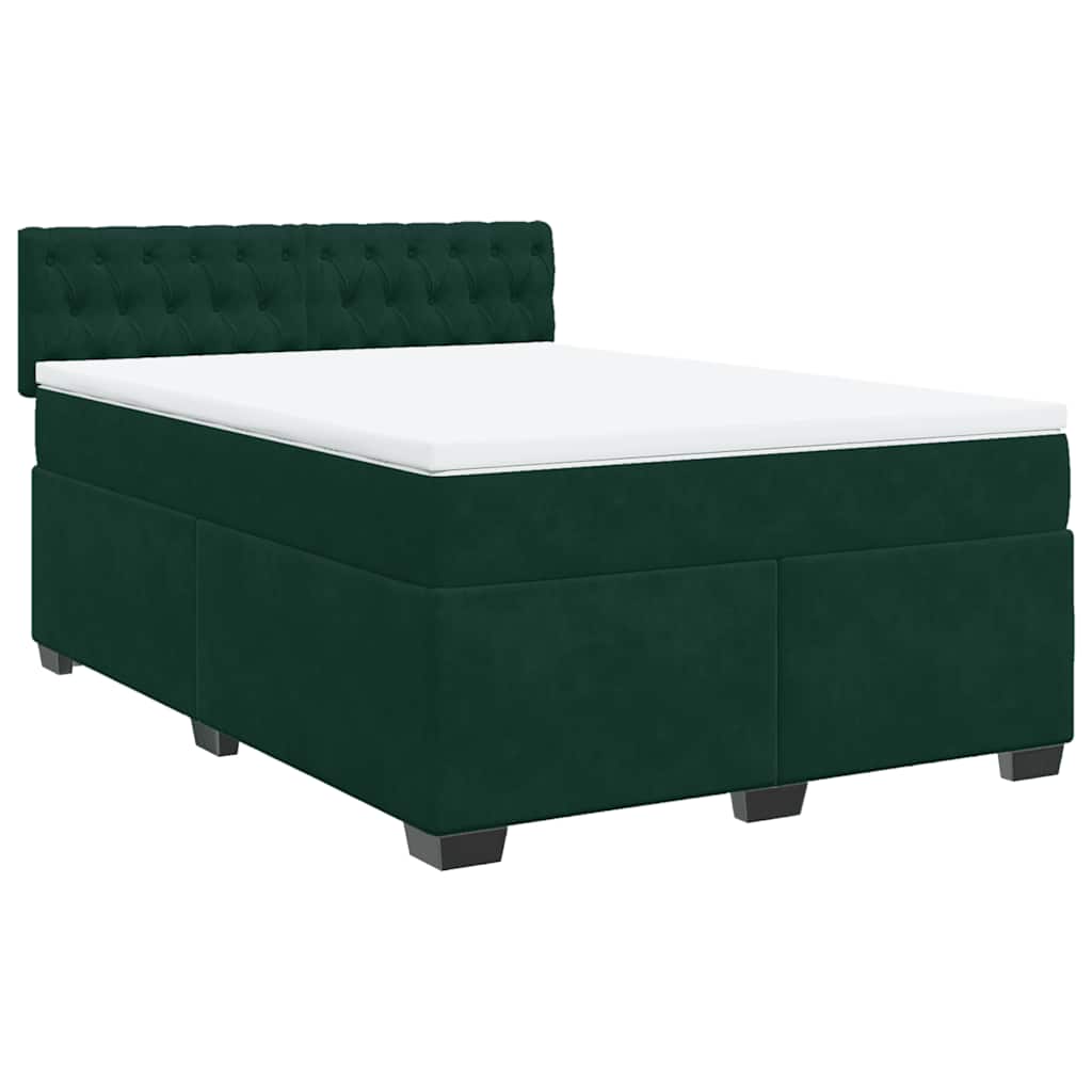 Κρεβάτι Boxspring με Στρώμα Σκούρο Πράσινο 140x190εκ. Βελούδινο