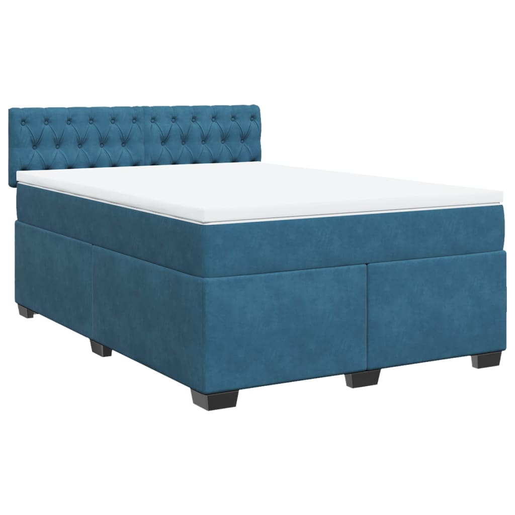Κρεβάτι Boxspring με Στρώμα Σκούρο Μπλε 140x190 εκ. Βελούδινο - Pakobazaar