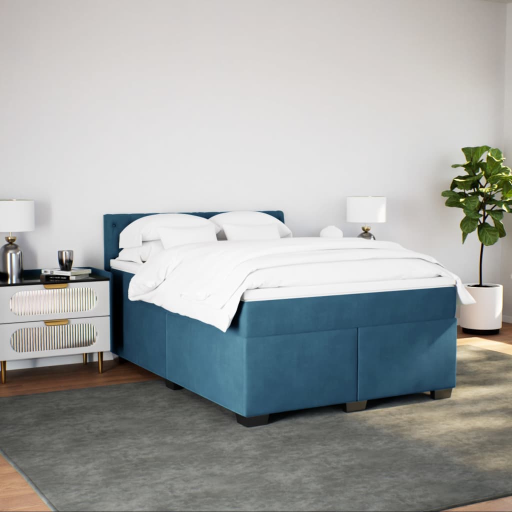 Κρεβάτι Boxspring με Στρώμα Σκούρο Μπλε 140x190 εκ. Βελούδινο - Pakobazaar