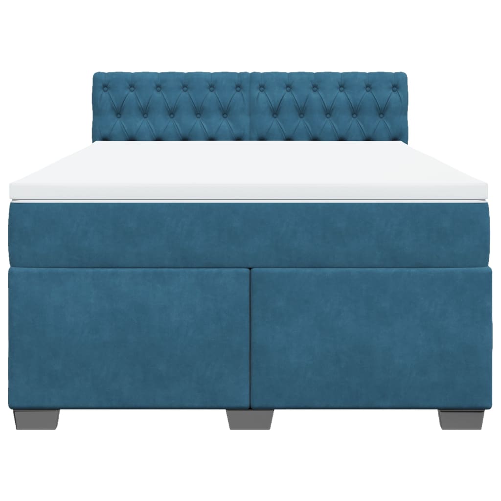 Κρεβάτι Boxspring με Στρώμα Σκούρο Μπλε 140x190 εκ. Βελούδινο - Pakobazaar