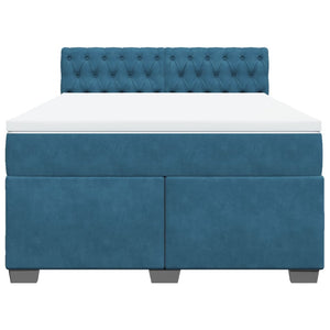 Κρεβάτι Boxspring με Στρώμα Σκούρο Μπλε 140x190 εκ. Βελούδινο - Pakobazaar