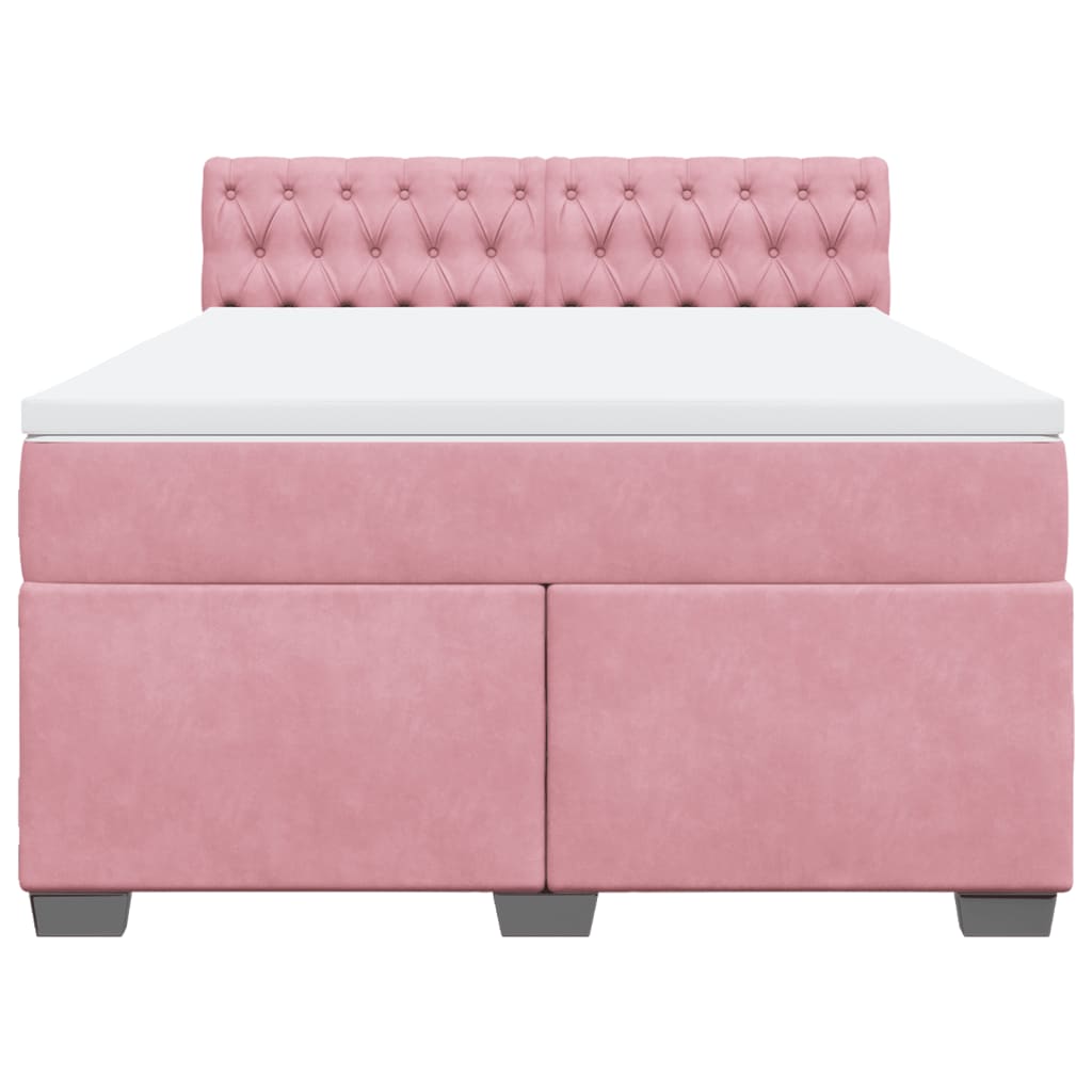 Κρεβάτι Boxspring με Στρώμα Ροζ 140x190 εκ. Βελούδινο - Pakobazaar