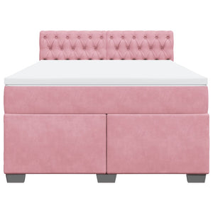 Κρεβάτι Boxspring με Στρώμα Ροζ 140x190 εκ. Βελούδινο - Pakobazaar
