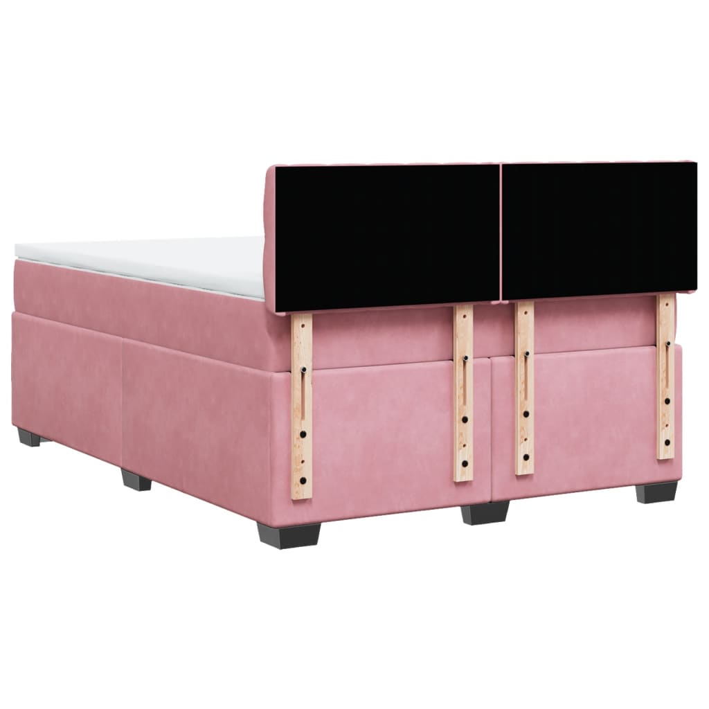 Κρεβάτι Boxspring με Στρώμα Ροζ 140x190 εκ. Βελούδινο - Pakobazaar