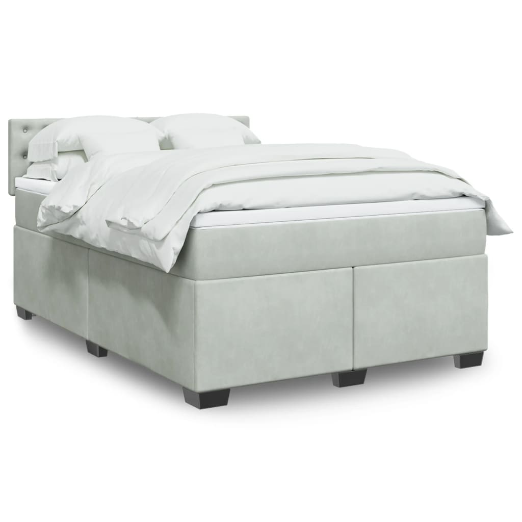 Κρεβάτι Boxspring με Στρώμα Ανοιχτό Γκρι 140x190 εκ. Βελούδινο - Pakobazaar