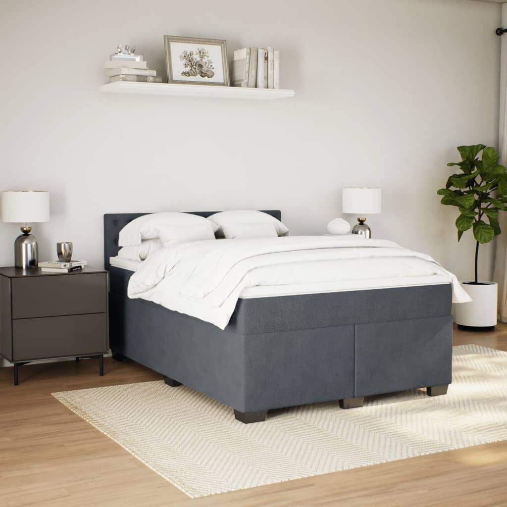 Κρεβάτι Boxspring με Στρώμα Σκούρο Γκρι 140x190 εκ. Βελούδινο