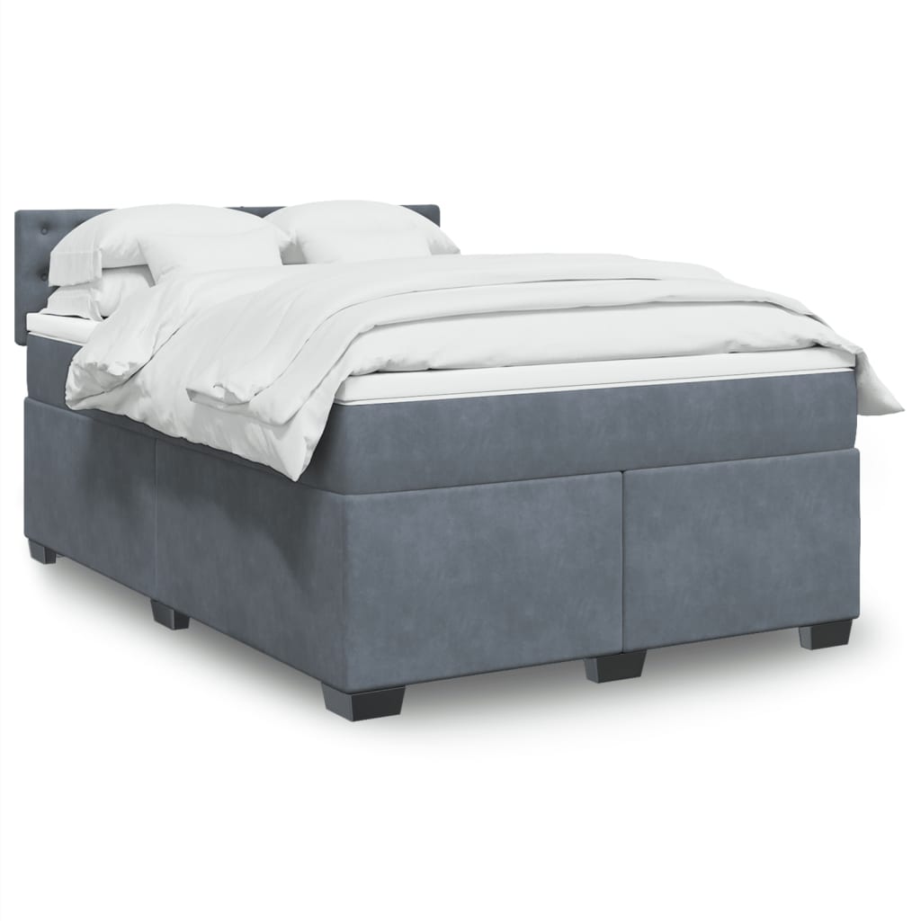 Κρεβάτι Boxspring με Στρώμα Σκούρο Γκρι 140x190 εκ. Βελούδινο