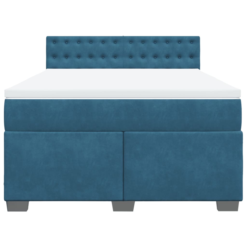 Κρεβάτι Boxspring με Στρώμα Σκούρο Μπλε 140x190 εκ. Βελούδινο