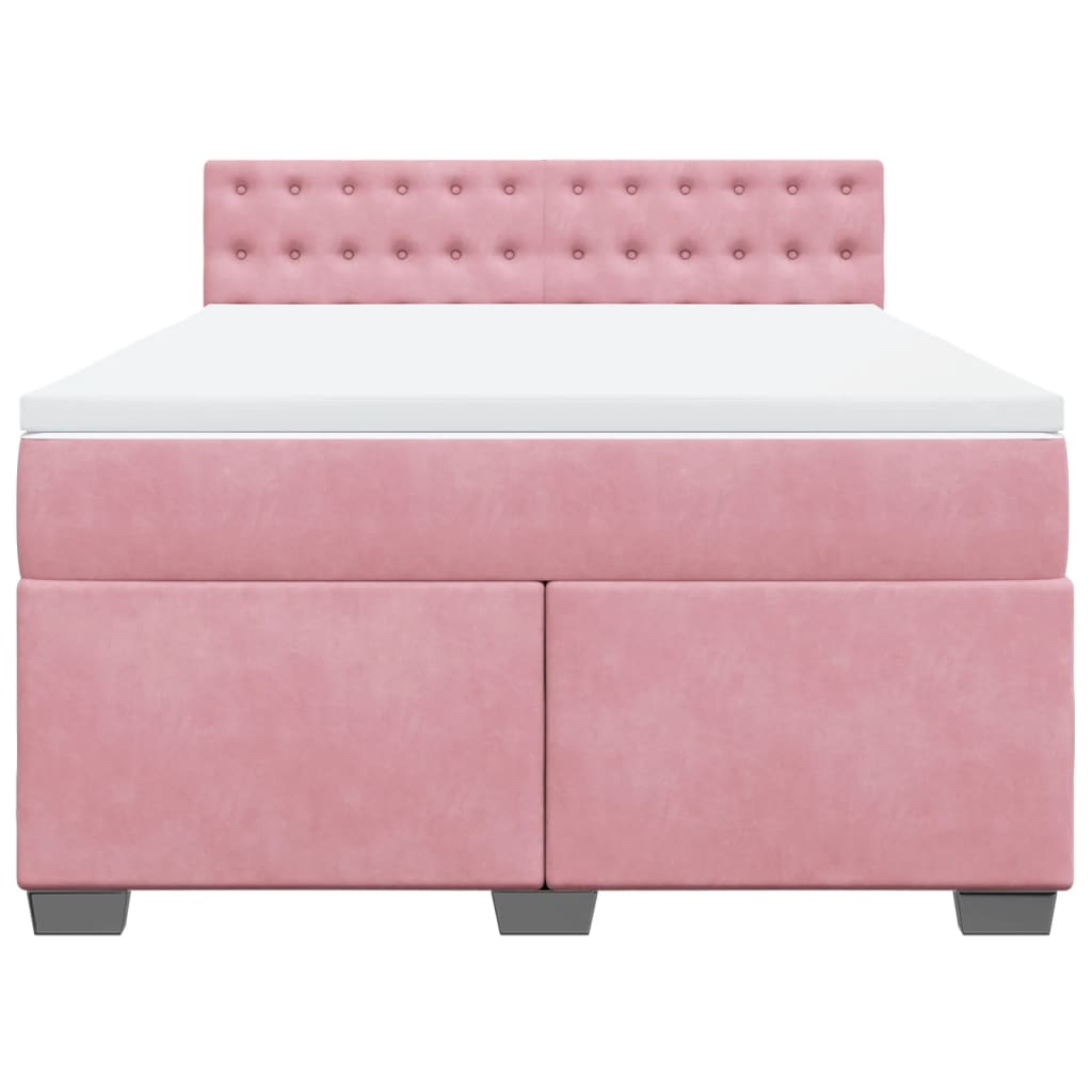 Κρεβάτι Boxspring με Στρώμα Ροζ 140x190 εκ. Βελούδινο