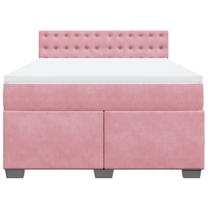 Κρεβάτι Boxspring με Στρώμα Ροζ 140x190 εκ. Βελούδινο