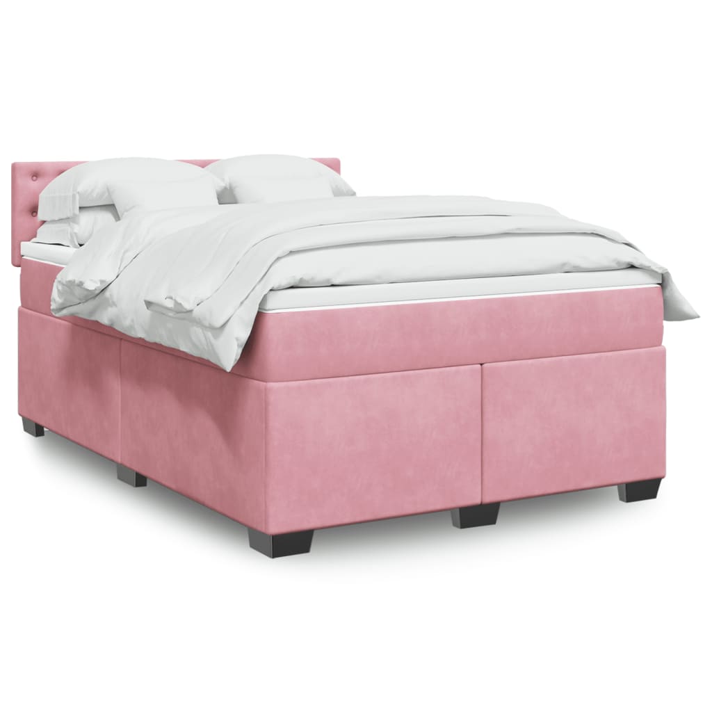 Κρεβάτι Boxspring με Στρώμα Ροζ 140x190 εκ. Βελούδινο