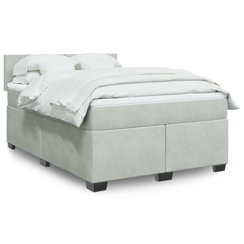 Κρεβάτι Boxspring με Στρώμα Ανοιχτό Γκρι 140x200 εκ. Βελούδινο