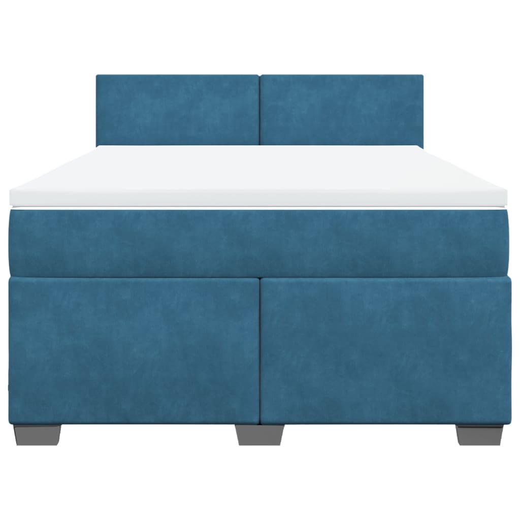 Κρεβάτι Boxspring με Στρώμα Σκούρο Μπλε 140x200 εκ. Βελούδινο - Pakobazaar
