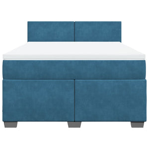 Κρεβάτι Boxspring με Στρώμα Σκούρο Μπλε 140x200 εκ. Βελούδινο - Pakobazaar