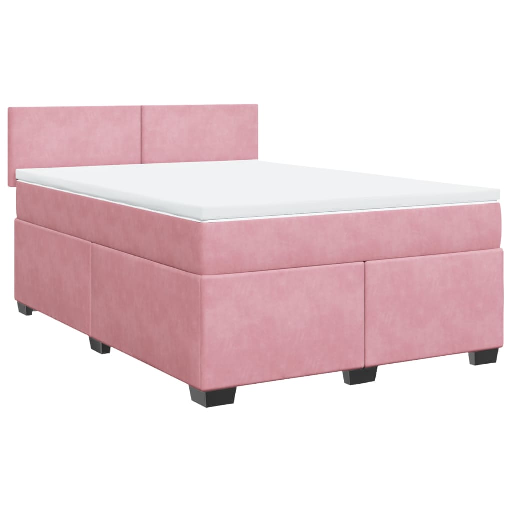 Κρεβάτι Boxspring με Στρώμα Σκούρο Ροζ 140x200 εκ. Βελούδινο - Pakobazaar