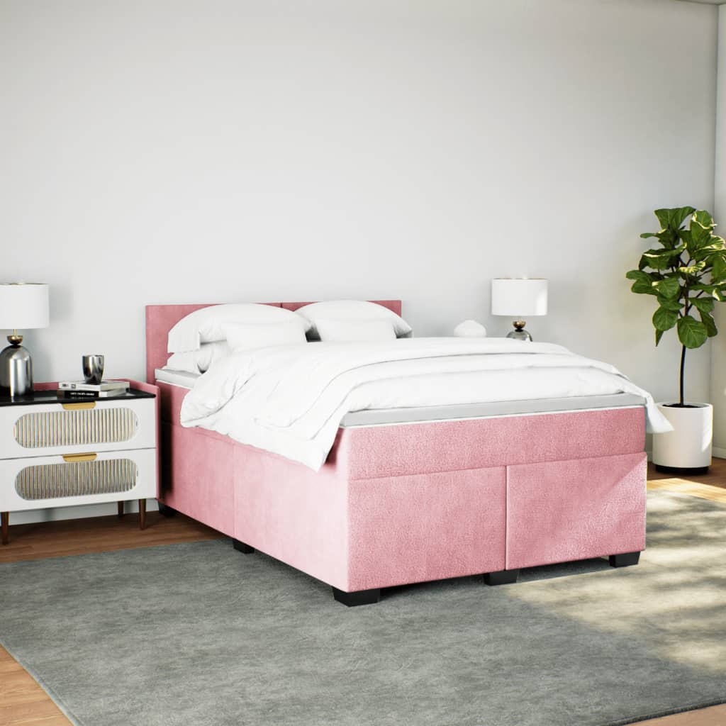 Κρεβάτι Boxspring με Στρώμα Σκούρο Ροζ 140x200 εκ. Βελούδινο - Pakobazaar