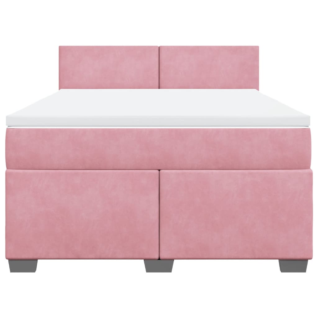 Κρεβάτι Boxspring με Στρώμα Σκούρο Ροζ 140x200 εκ. Βελούδινο - Pakobazaar