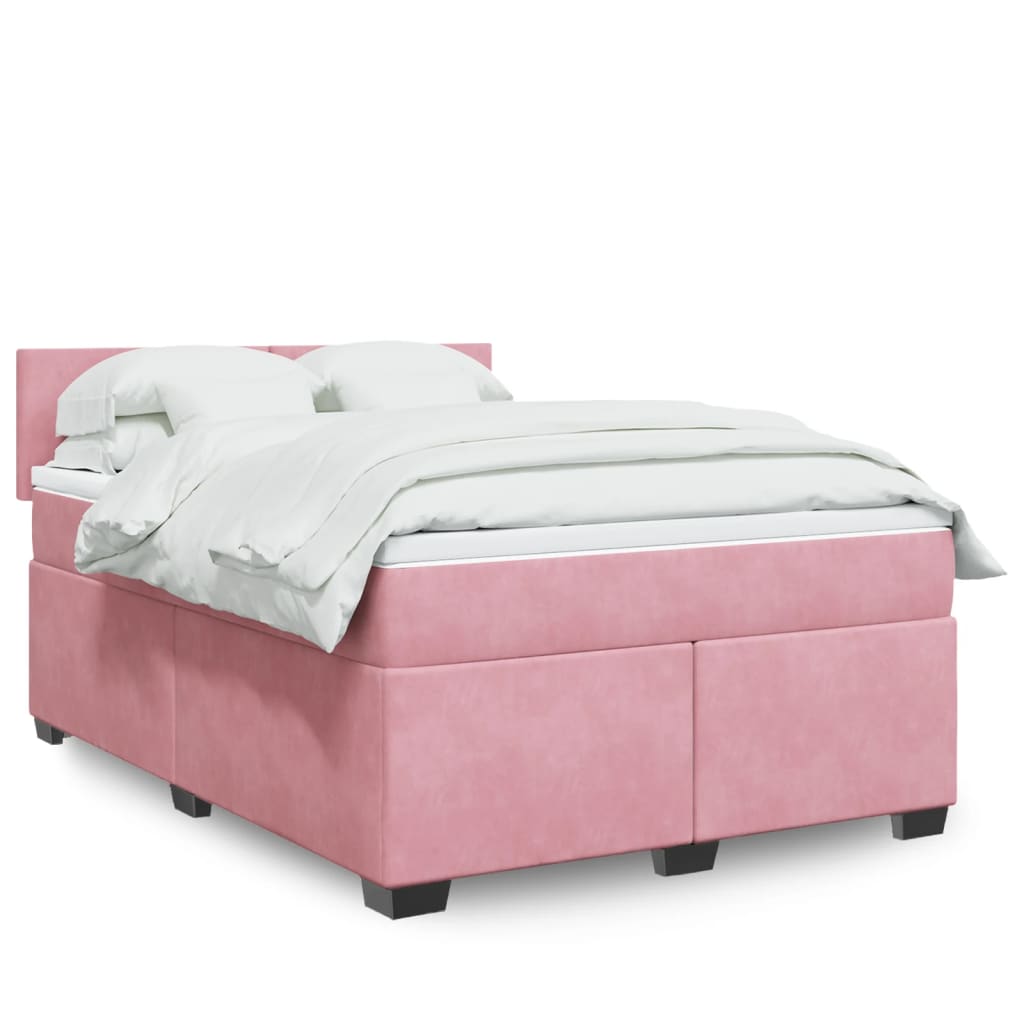 Κρεβάτι Boxspring με Στρώμα Σκούρο Ροζ 140x200 εκ. Βελούδινο - Pakobazaar