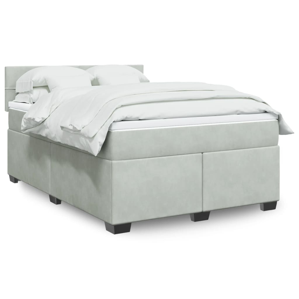 Κρεβάτι Boxspring με Στρώμα Ανοιχτό Γκρι 140x200 εκ. Βελούδινο - Pakobazaar