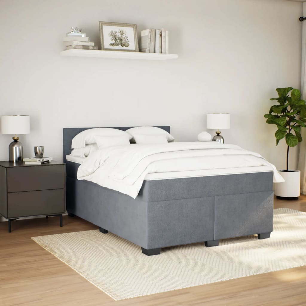 Κρεβάτι Boxspring με Στρώμα Σκούρο Γκρι 140x200 εκ. Βελούδινο
