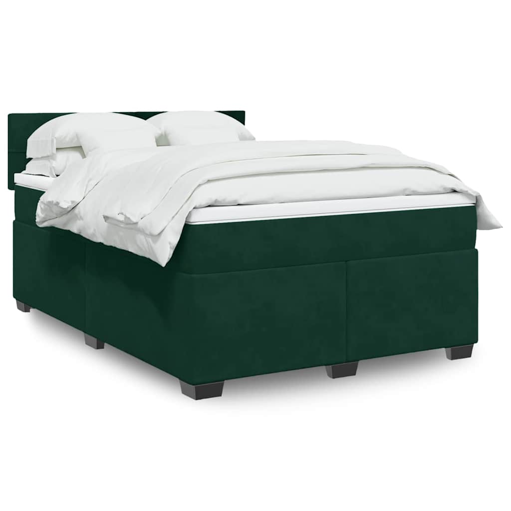 Κρεβάτι Boxspring με Στρώμα Σκούρο Πράσινο 140x200εκ. Βελούδινο - Pakobazaar