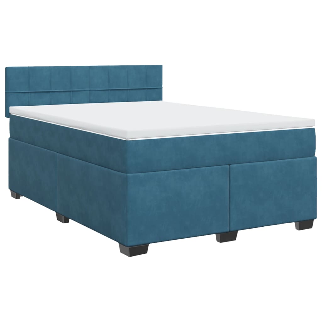 Κρεβάτι Boxspring με Στρώμα Σκούρο Μπλε 140x200 εκ. Βελούδινο - Pakobazaar