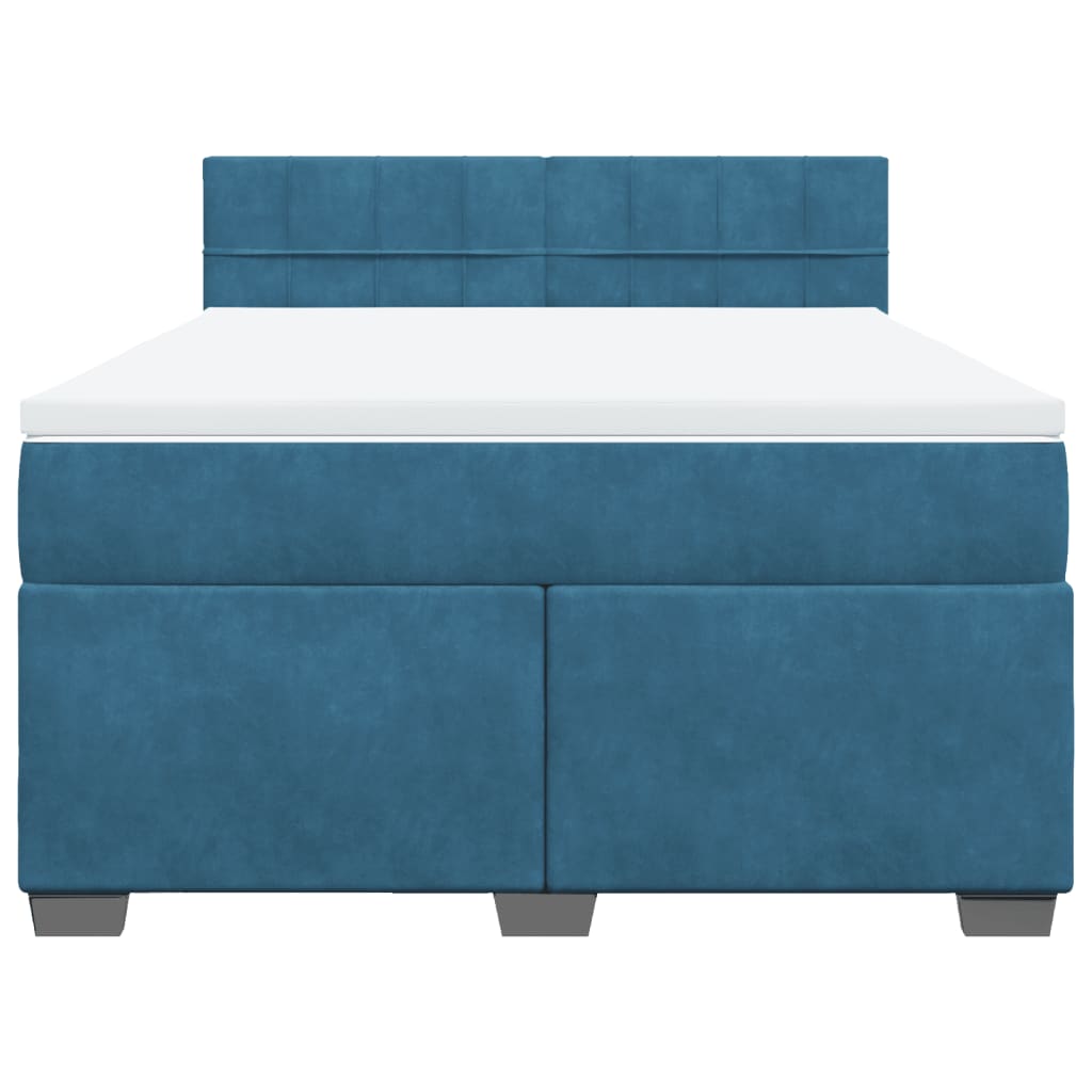 Κρεβάτι Boxspring με Στρώμα Σκούρο Μπλε 140x200 εκ. Βελούδινο - Pakobazaar