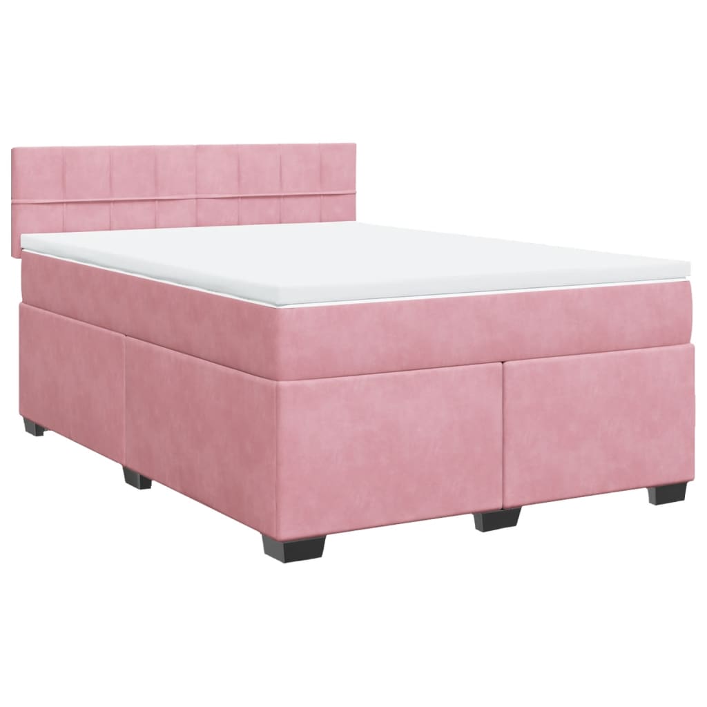 Κρεβάτι Boxspring με Στρώμα Σκούρο Ροζ 140x200 εκ. Βελούδινο - Pakobazaar