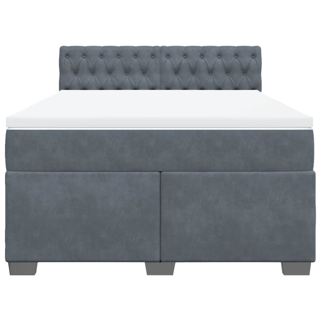 Κρεβάτι Boxspring με Στρώμα Σκούρο Γκρι 140x200 εκ. Βελούδινο