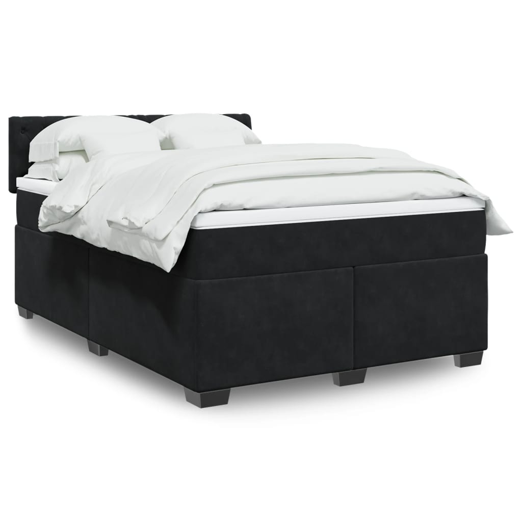 Κρεβάτι Boxspring με Στρώμα Μαύρο 140x200 εκ. Βελούδινο