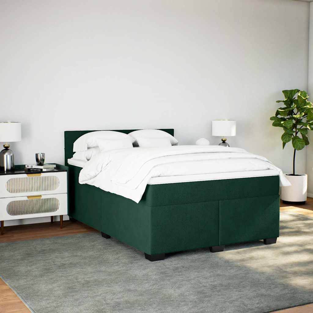 Κρεβάτι Boxspring με Στρώμα Σκούρο Πράσινο 140x200εκ. Βελούδινο - Pakobazaar