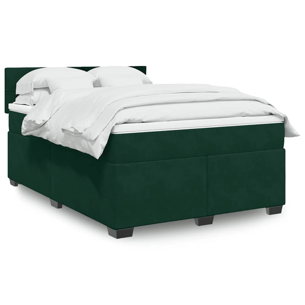 Κρεβάτι Boxspring με Στρώμα Σκούρο Πράσινο 140x200εκ. Βελούδινο - Pakobazaar