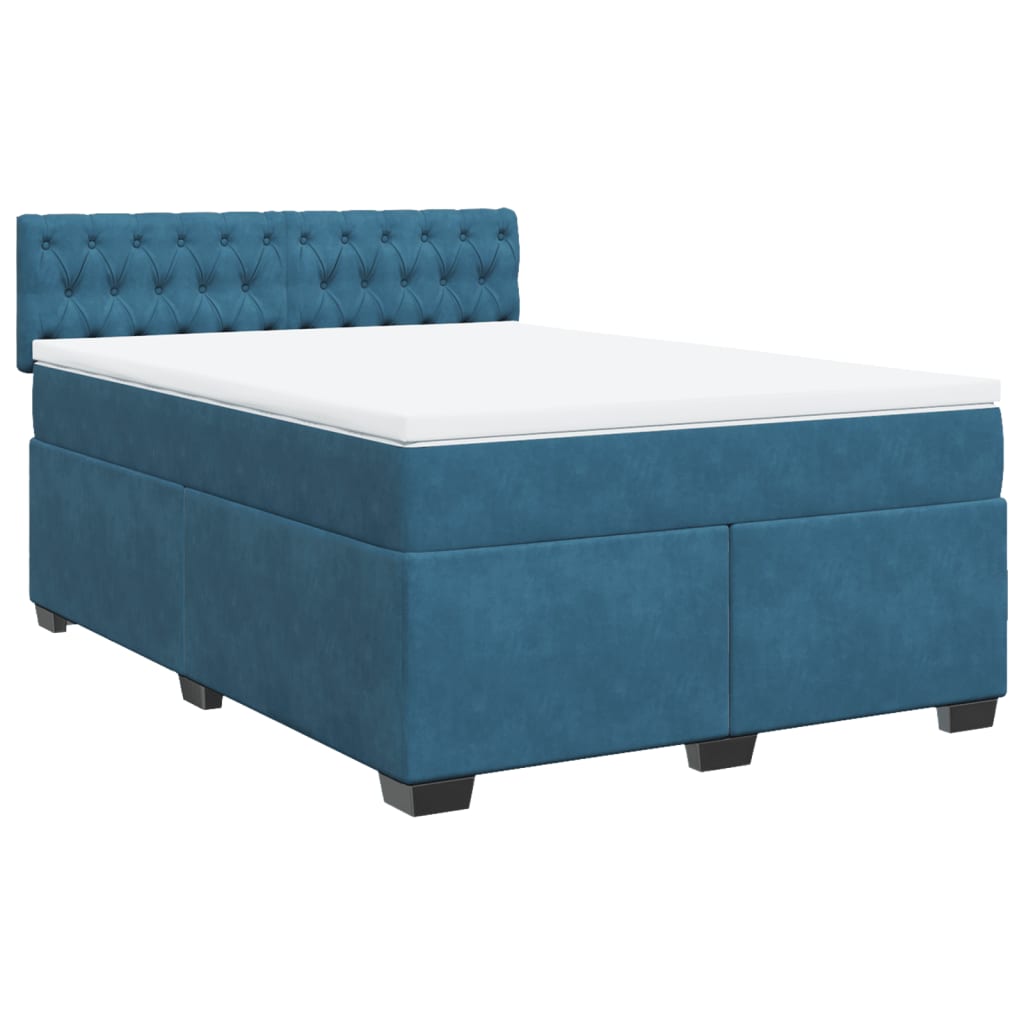 Κρεβάτι Boxspring με Στρώμα Σκούρο Μπλε 140x200 εκ. Βελούδινο
