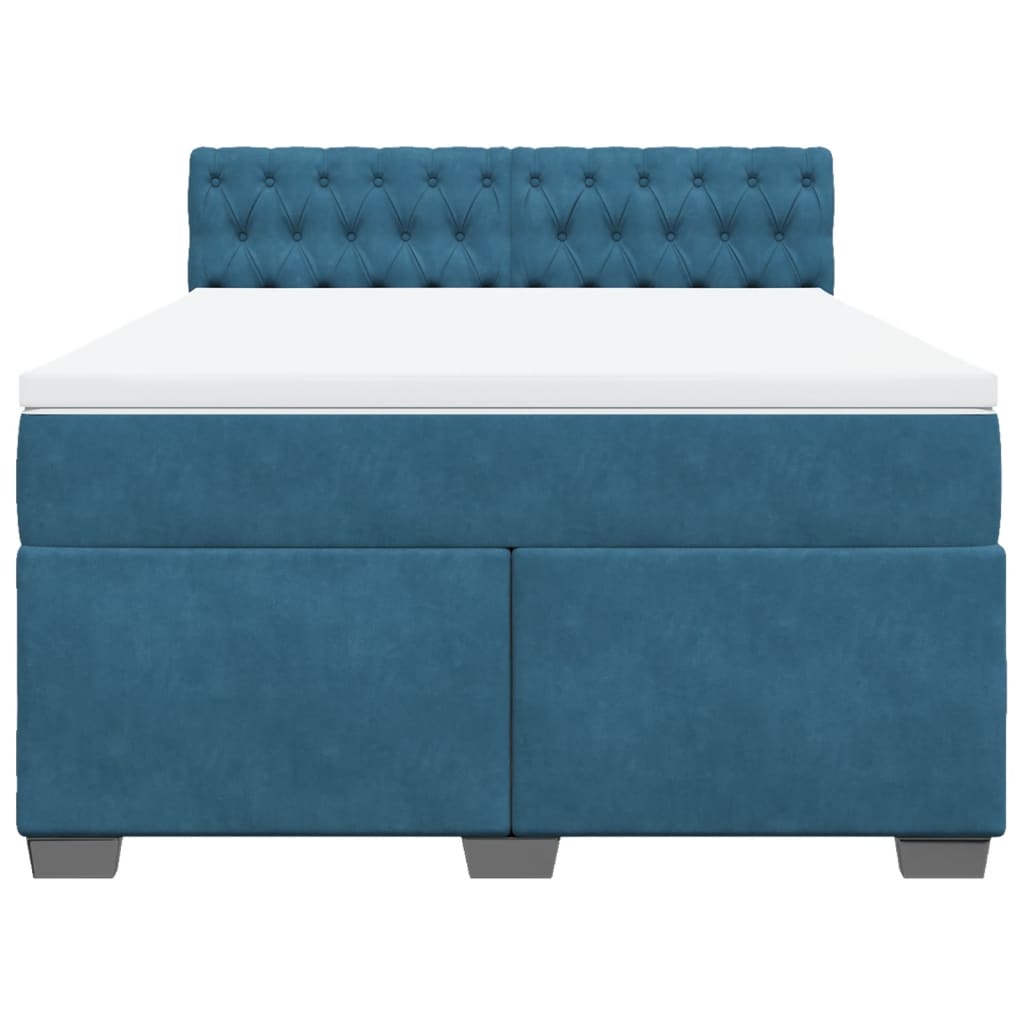 Κρεβάτι Boxspring με Στρώμα Σκούρο Μπλε 140x200 εκ. Βελούδινο