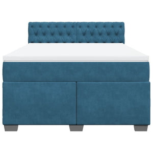 Κρεβάτι Boxspring με Στρώμα Σκούρο Μπλε 140x200 εκ. Βελούδινο