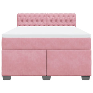 Κρεβάτι Boxspring με Στρώμα Σκούρο Ροζ 140x200 εκ. Βελούδινο - Pakobazaar