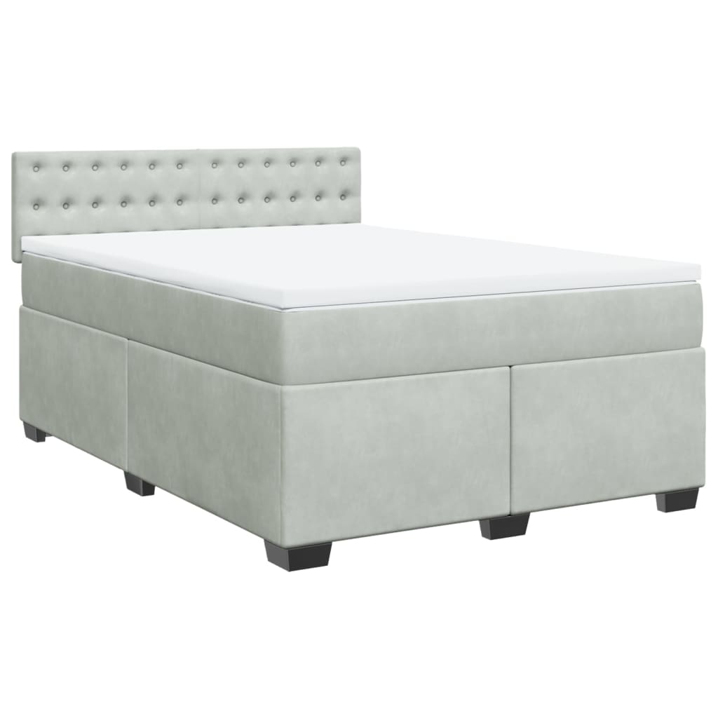 Κρεβάτι Boxspring με Στρώμα Ανοιχτό Γκρι 140x200 εκ. Βελούδινο - Pakobazaar